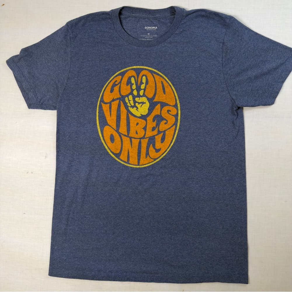 Good Vibes Only Sonoma Brand Blue Graphic T-Shirt Short Sleeve Size M